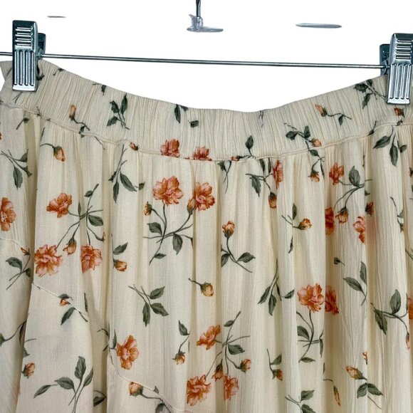 NWOT American Eagle Floral Tiered Ruffle Tie Waist Midi Skirt Cream Size S - Picture 10 of 14